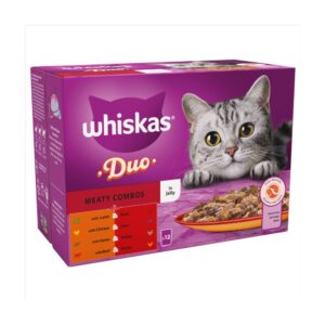 Whiskas 1+ Duo Meaty Combos Adult Wet Cat Food Pouches in Jelly 12 x 85g
