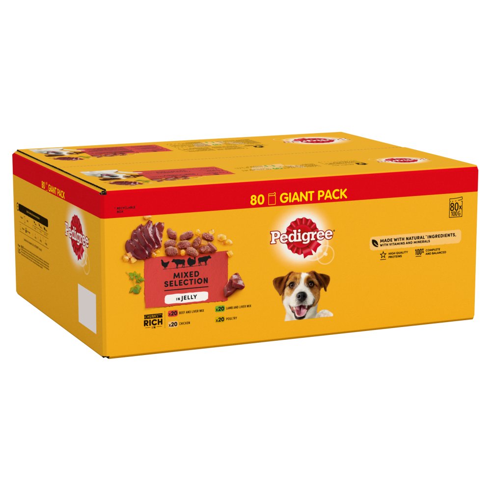 Pedigree Adult Wet Dog Food Pouches Mixed in Jelly Giant Pack 80 x 100g